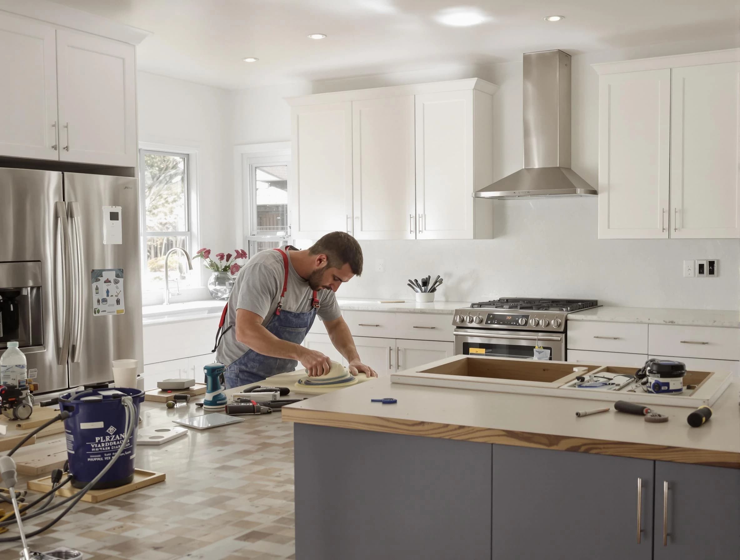 Chandler House Painters refinishing kitchen cabinets in Chandler, AZ