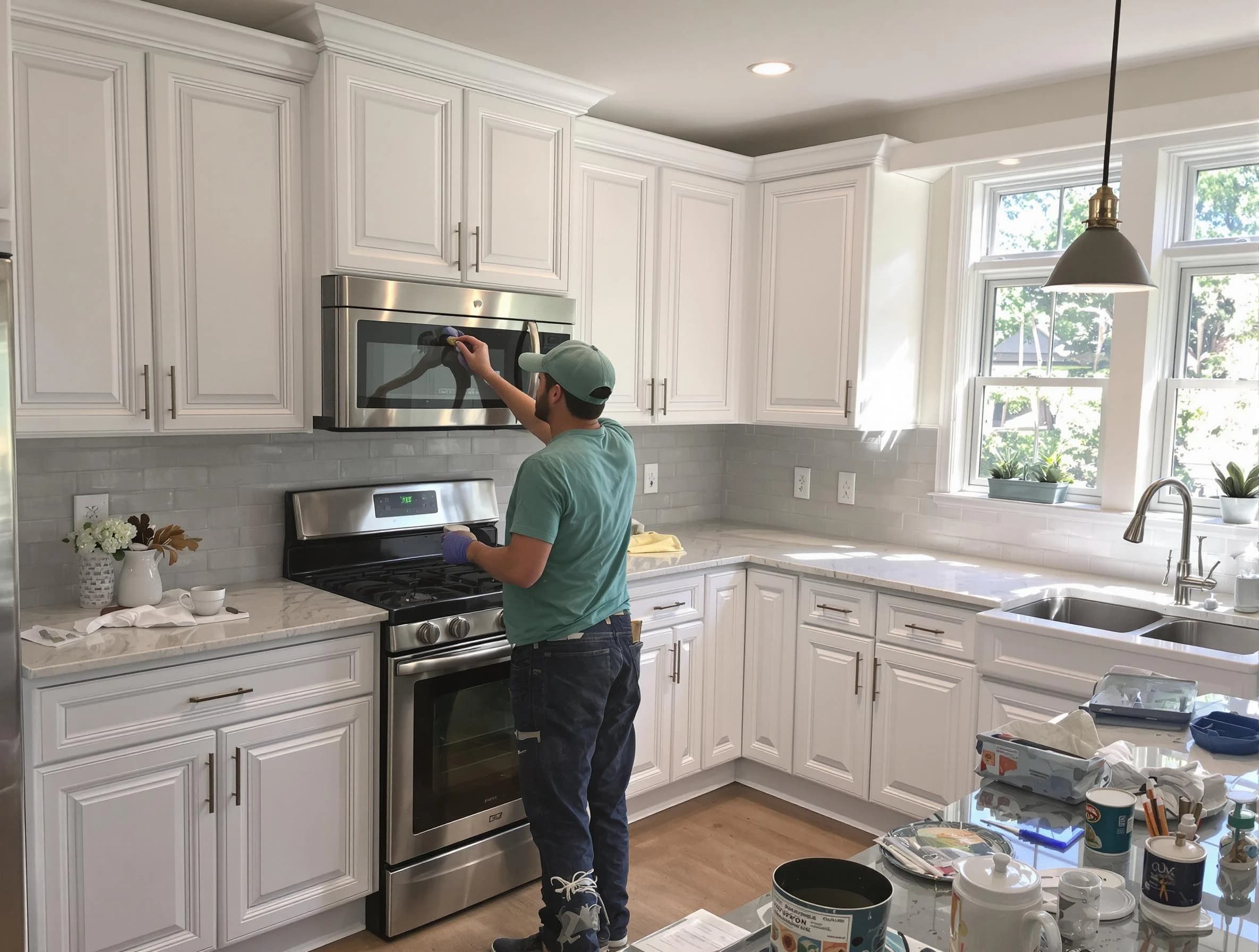 Kitchen cabinets being refinished by Chandler House Painters in Chandler, AZ