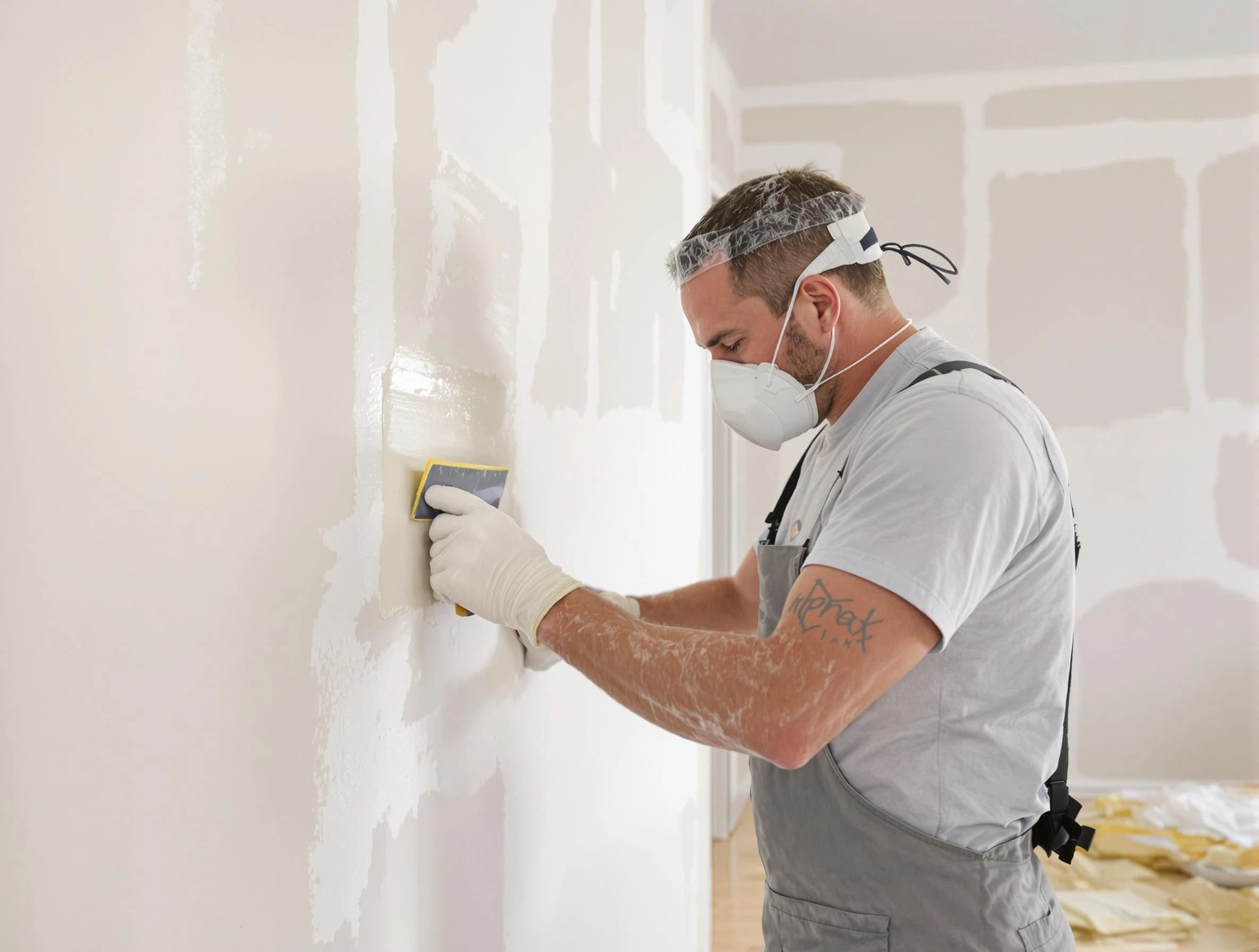 Chandler House Painters technician applying mud to drywall seams in Chandler, AZ