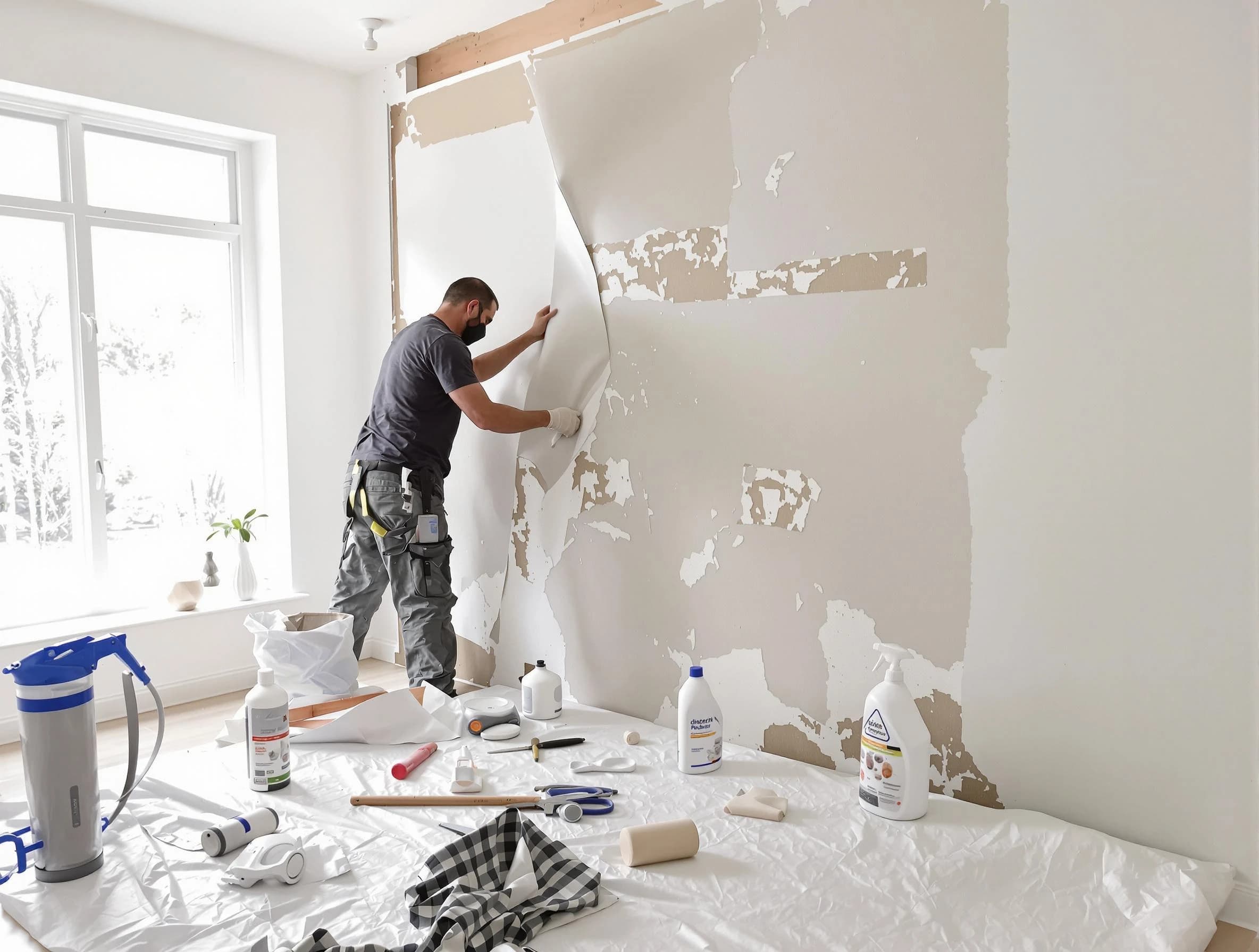 Chandler House Painters technician removing wallpaper in Chandler, AZ