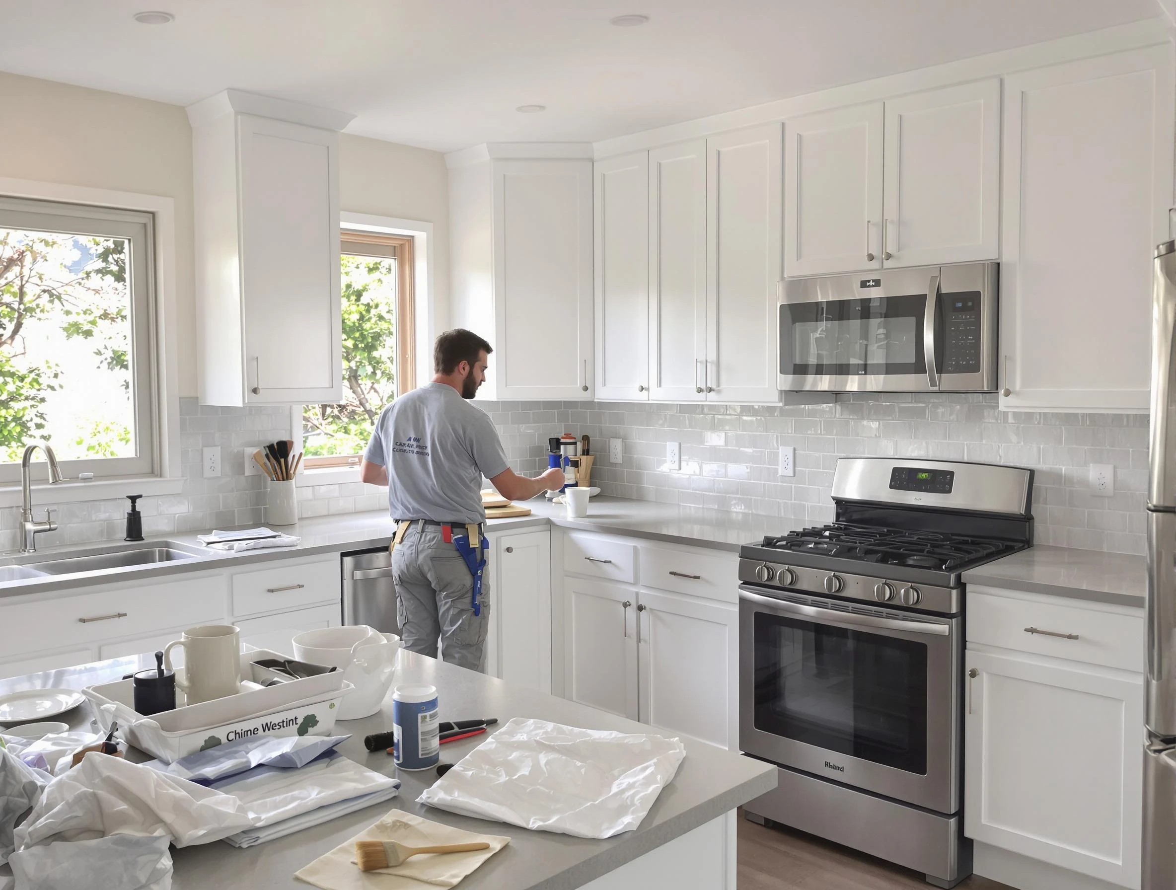 Chandler House Painters applying fresh paint on kitchen cabinets in Chandler