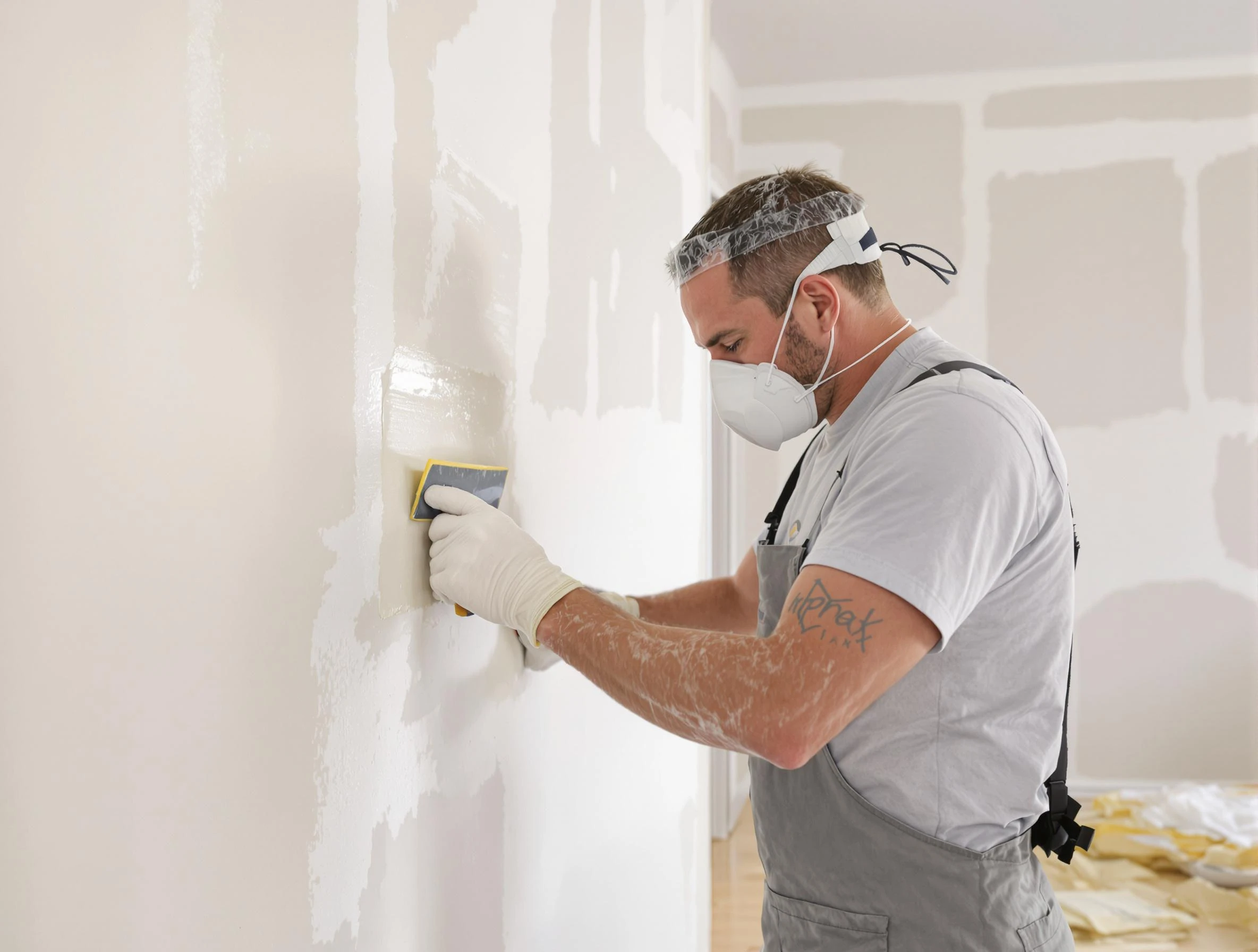 Chandler House Painters technician applying mud to drywall seams in Chandler, AZ